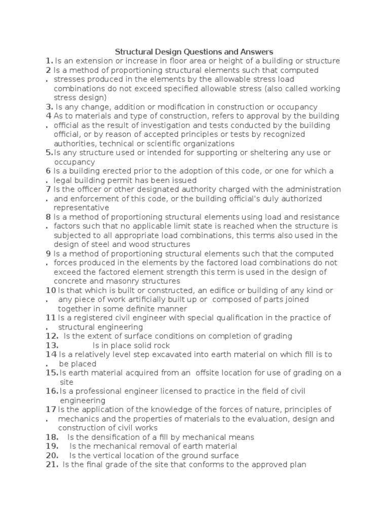 Structural Design Questions and Answers PDF Framing (Construction