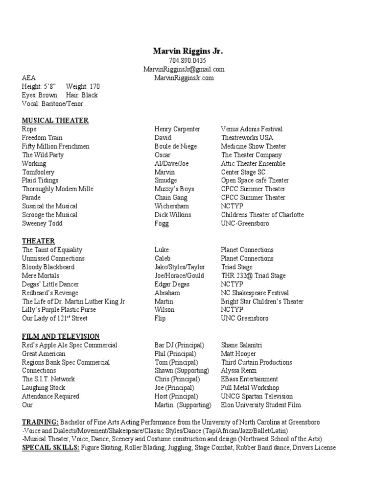 Marvin Riggins JR.: Musical Theater | PDF | Poetry