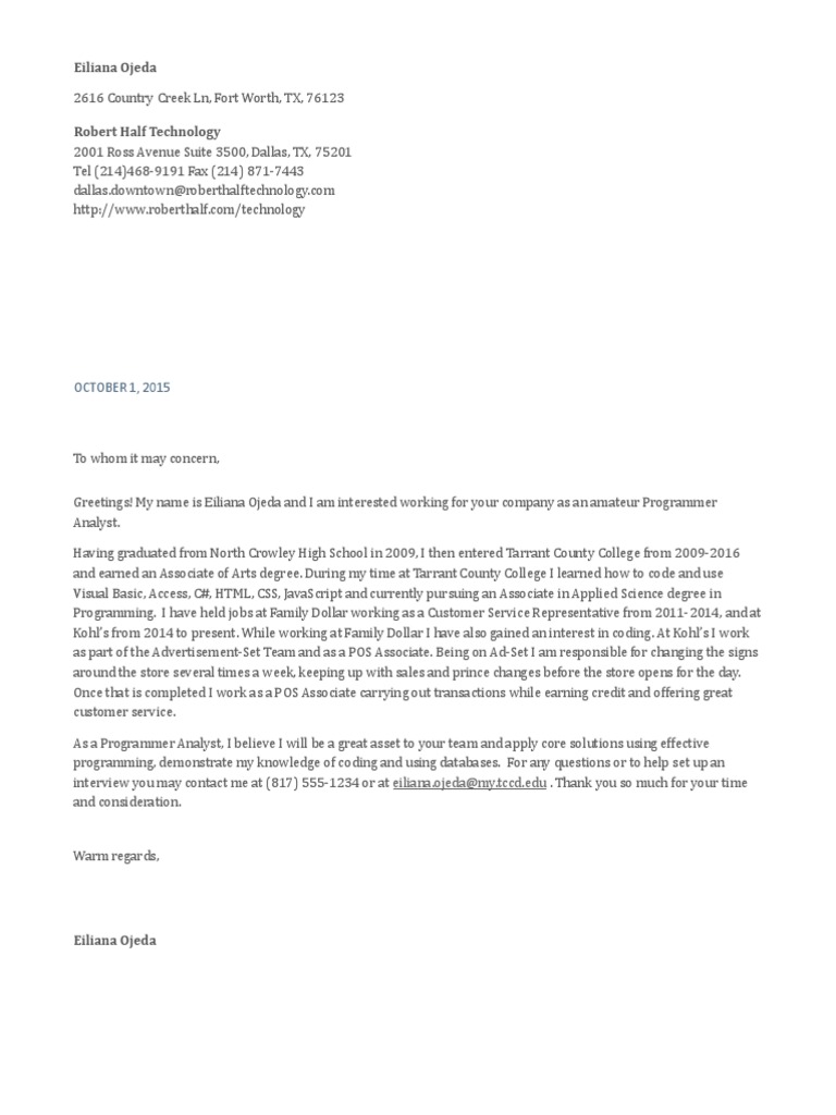 Application for Programmer Analyst Position | PDF | Career & Growth ...