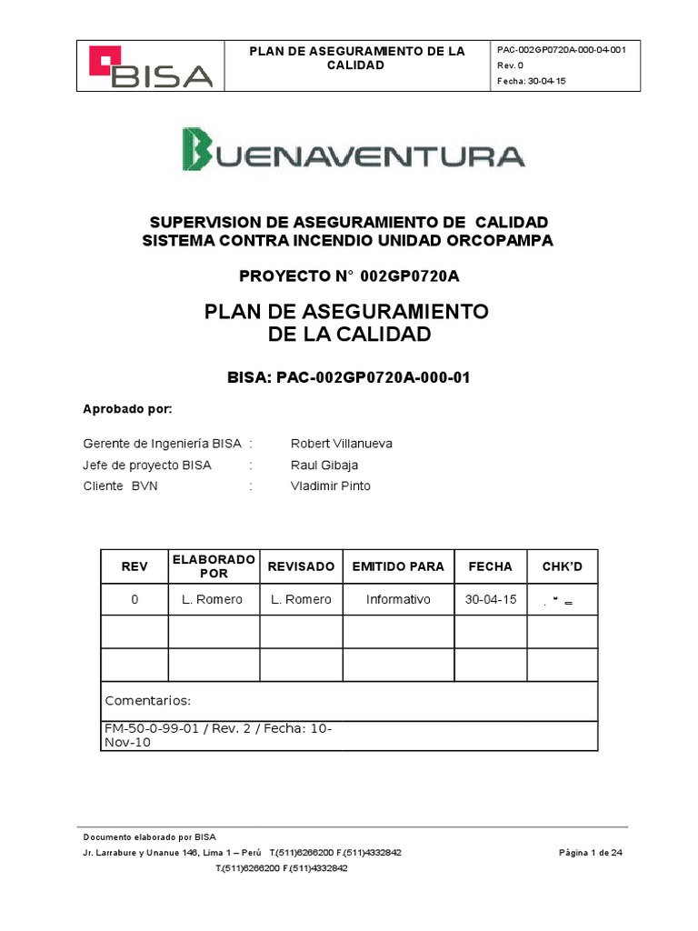 Plan de Aseguramiento de La Calidad | PDF | Calidad (comercial ...