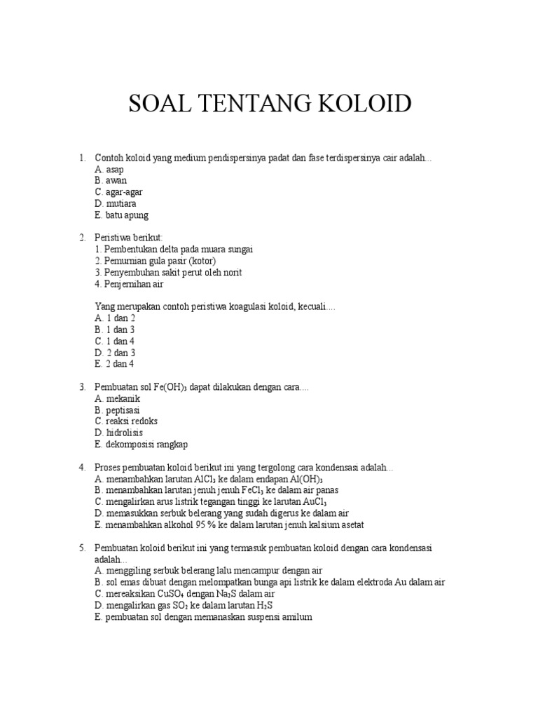 Soal Tentang Koloid Soal Tentang Koloid