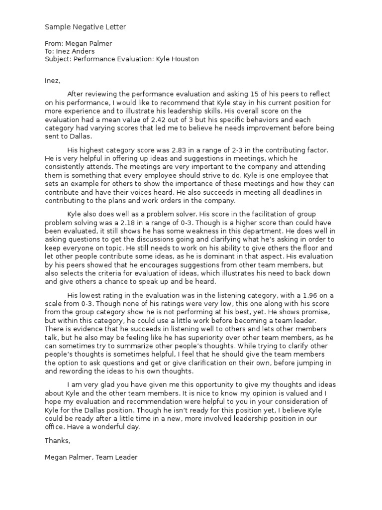 Sample Negative Letter | PDF