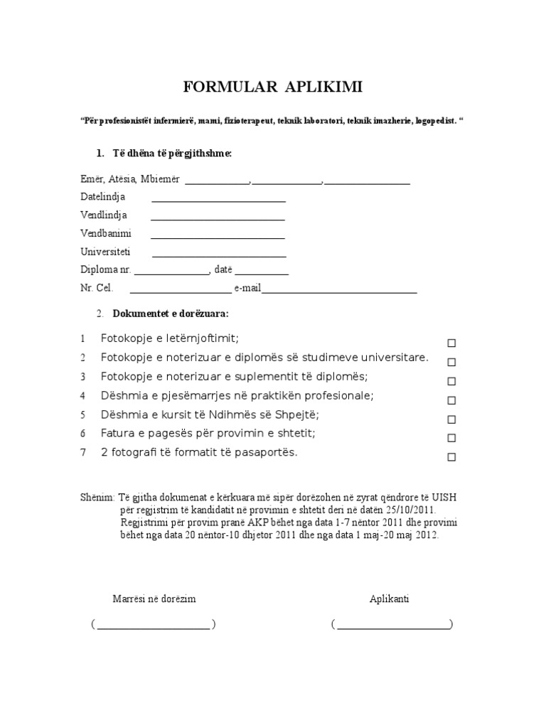 Formular Aplikimi 13 10 11 | PDF