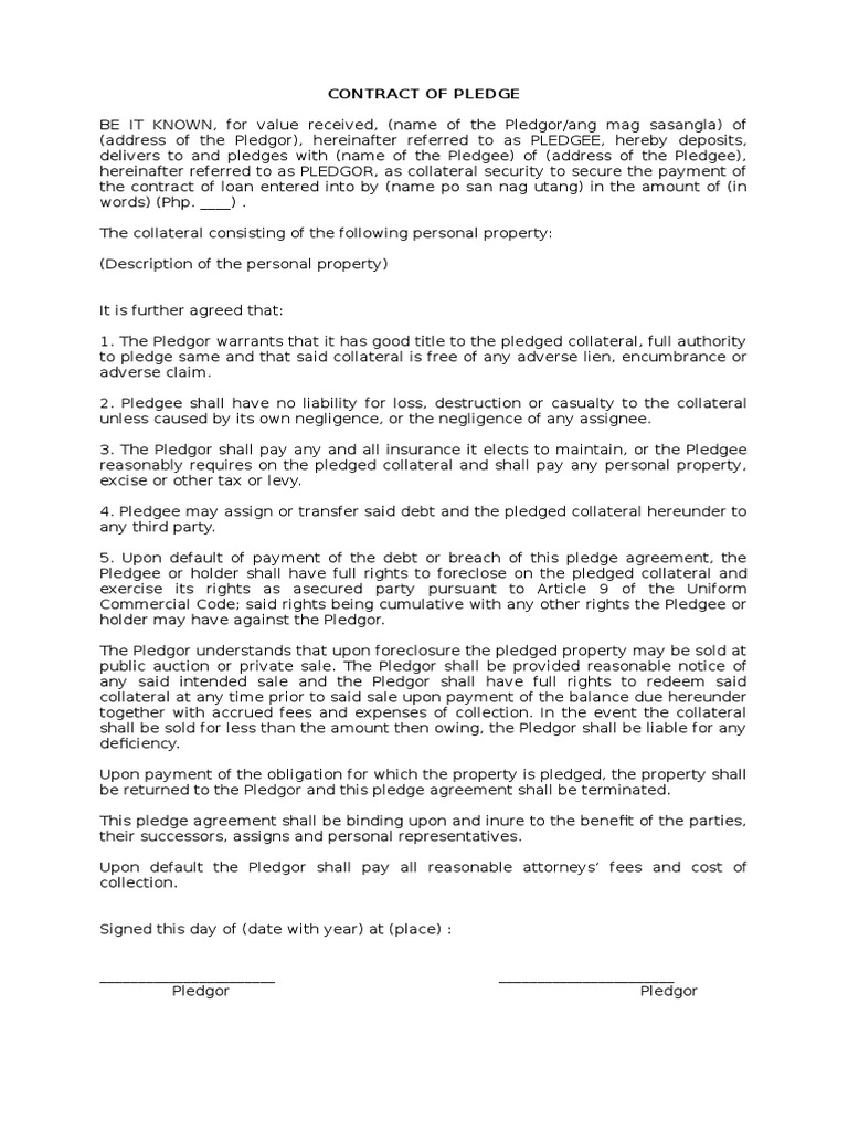 Contract of Pledge PDF