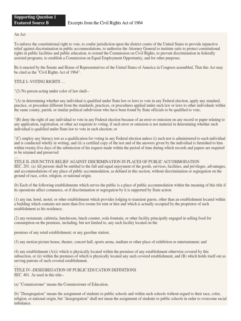 Excerpts from the Civil Rights Act of 1964 | PDF | Civil Rights Act Of ...