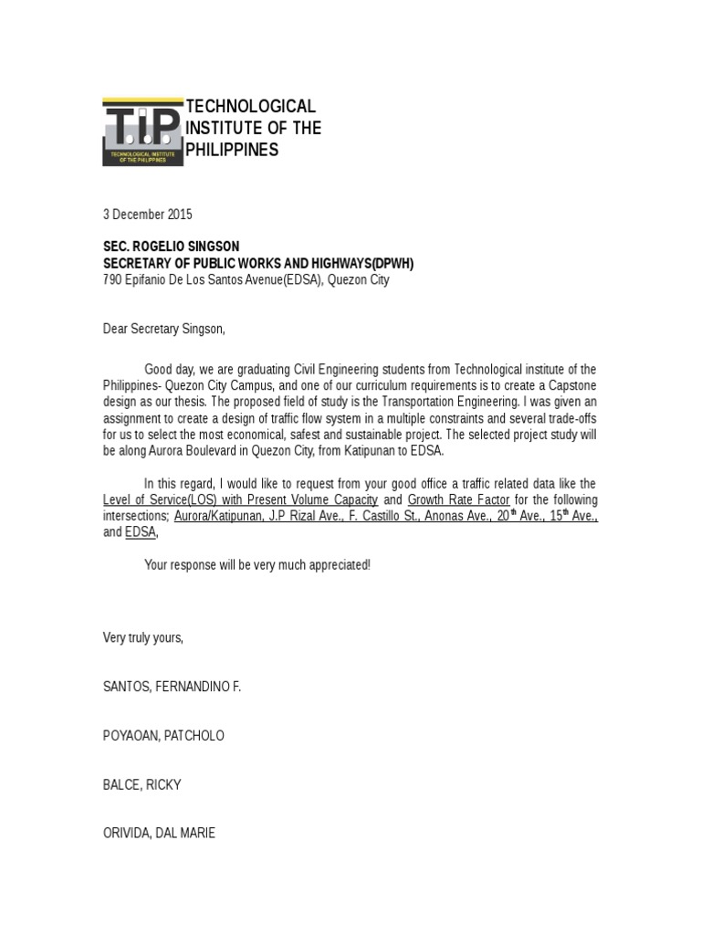 Letter DPWH