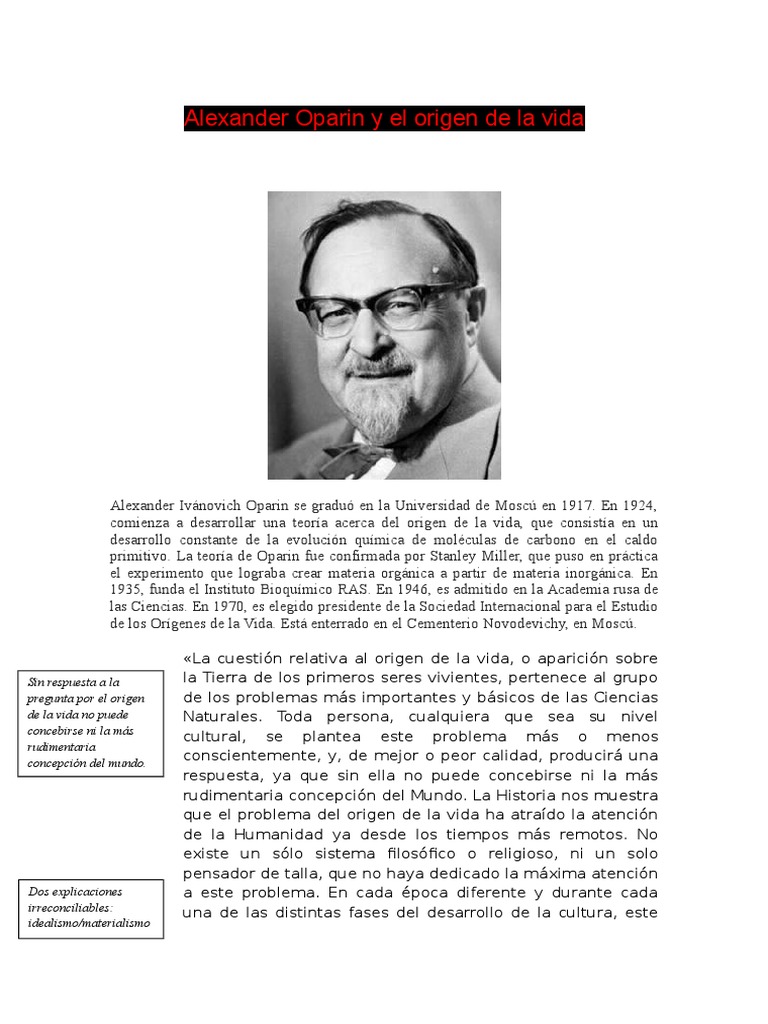 Alexander Oparin y El Origen de La Vida | PDF | Abiogénesis | Vida