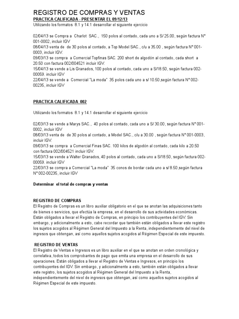 Registro de Compras y Ventas Detallado | PDF | Efectivo | Bancos