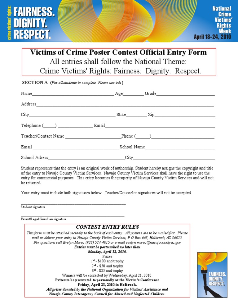 Victims of Crime Poster Contest Official Entry Form | PDF | Common Law ...