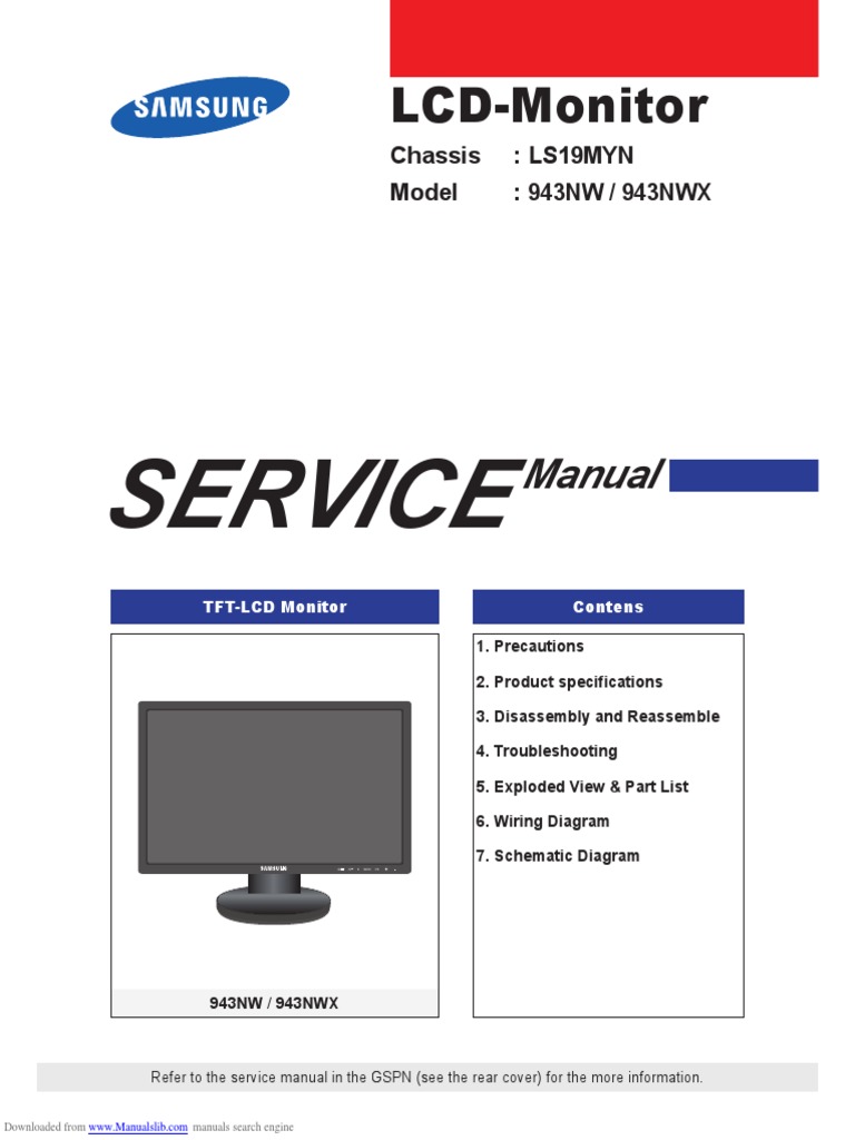 Manual de Servicio Monitor Samsung 943nwx | Electrostatic Discharge |  Electrical Connector