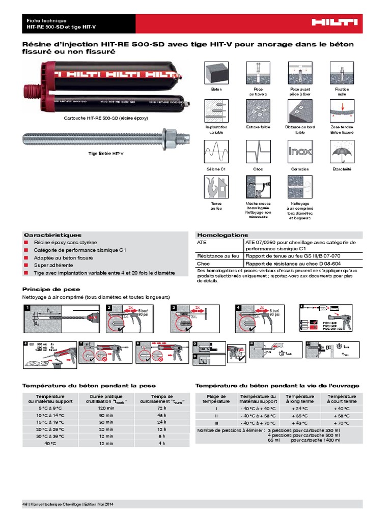 Fiche Technique de La Resine Hilti HITRE 500SD Et Tige HITV Fiche