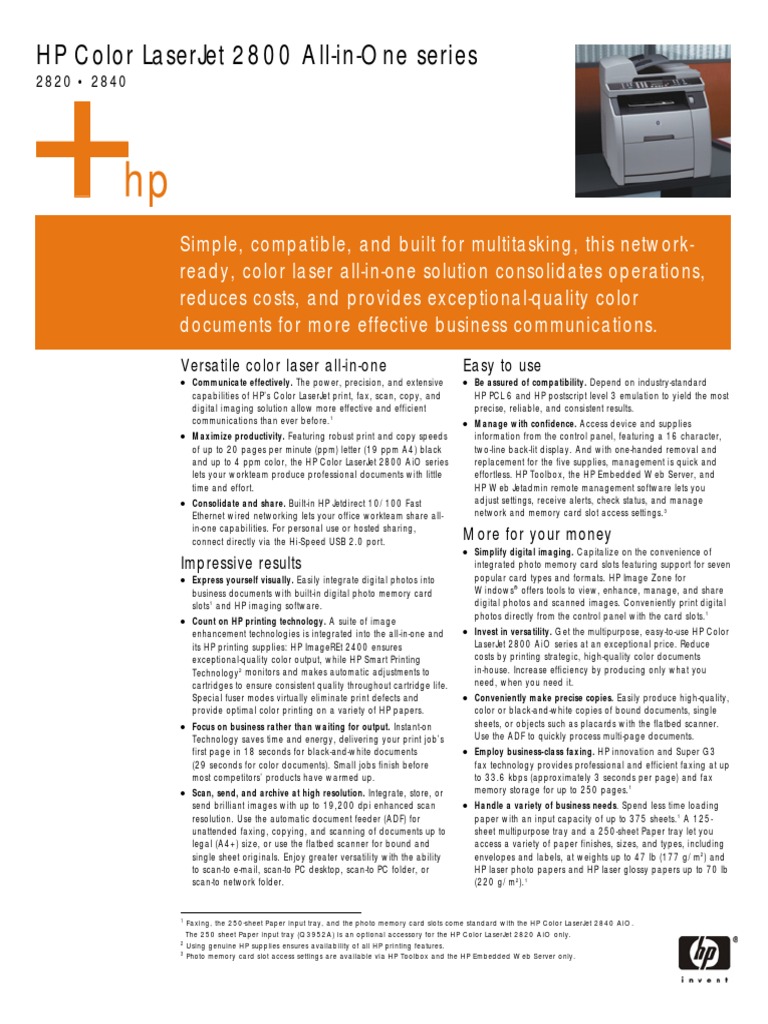 Hp Lj 2820 User Manual