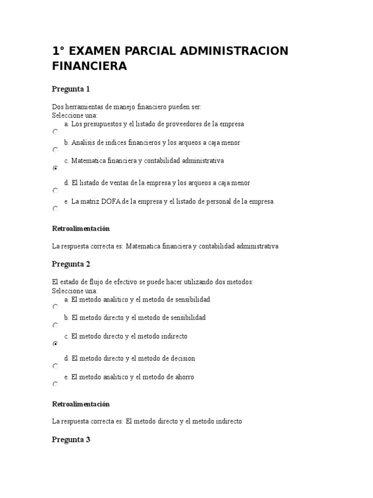 Examen Parcial de Administración Financiera | PDF | Estado de ...