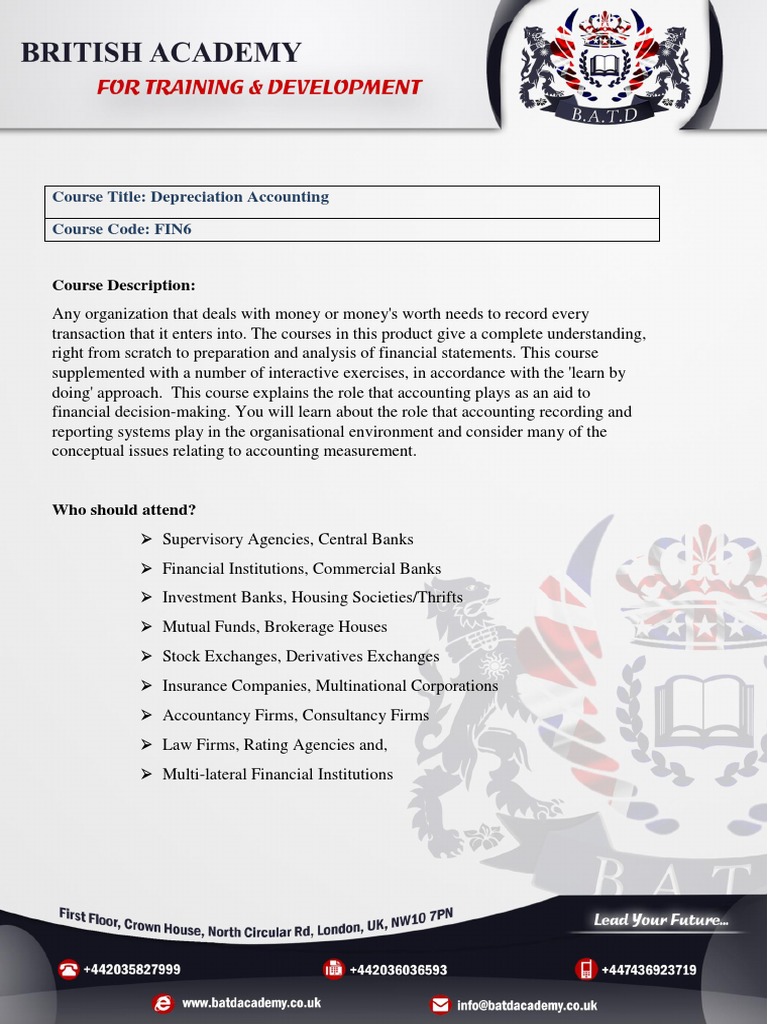 Depreciation Accounting Course Overview | PDF