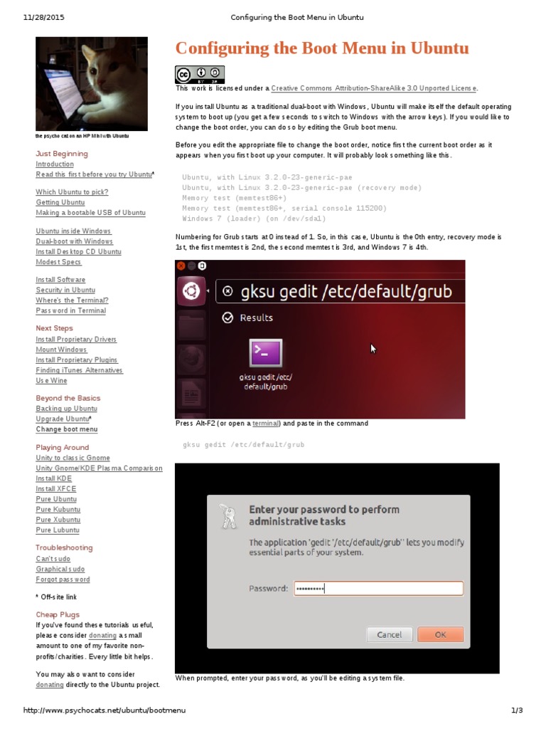 Configuring The Boot Menu in Ubuntu PDF | PDF | Booting | System Software