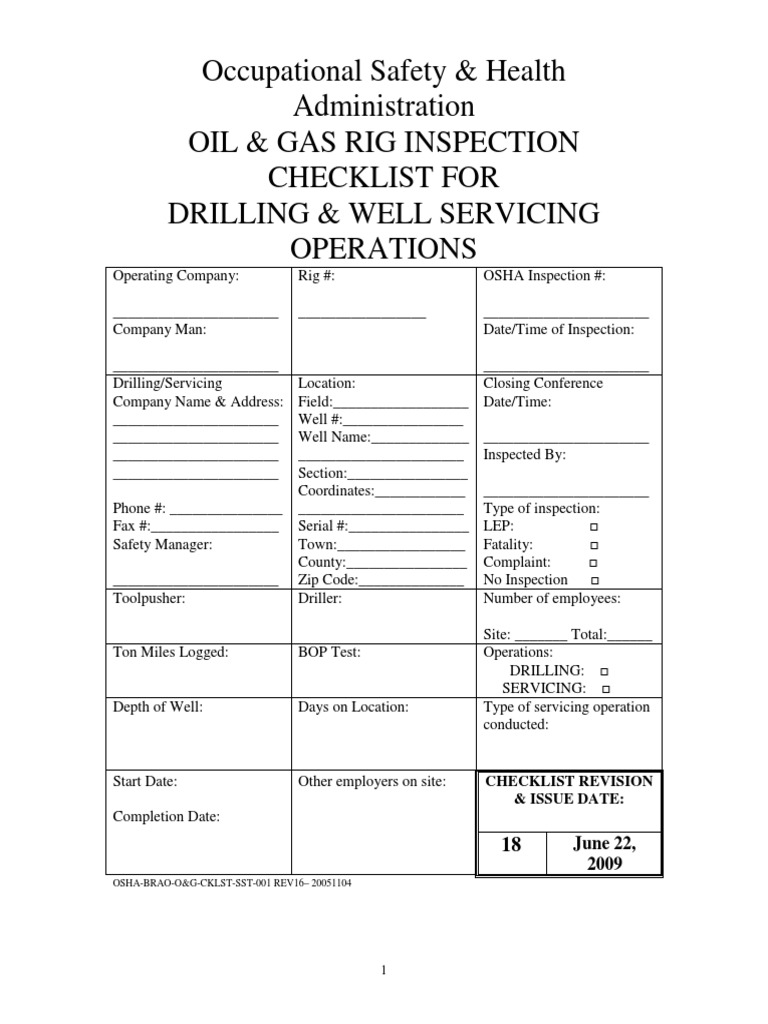 Oil & Gas Rig Safety Inspection Checklist | PDF