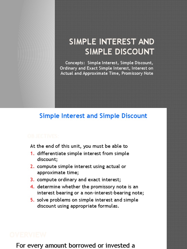 Simple Interest vs. Simple Discount Guide | PDF | Present Value | Interest