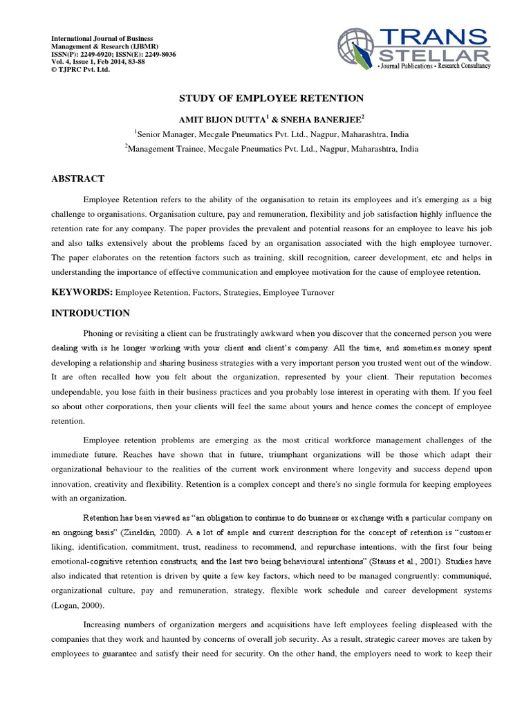 Study of Employee Retention | PDF | Employee Retention | Employment