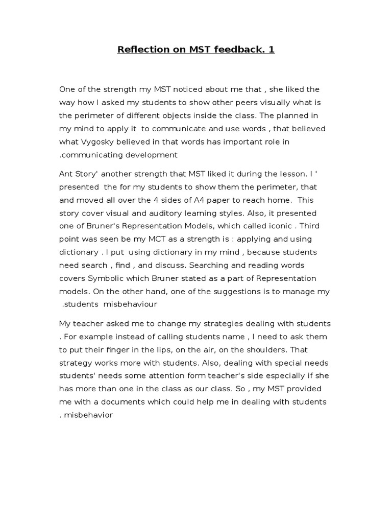 MST Feedback Reflection on Teaching | PDF | Career & Growth
