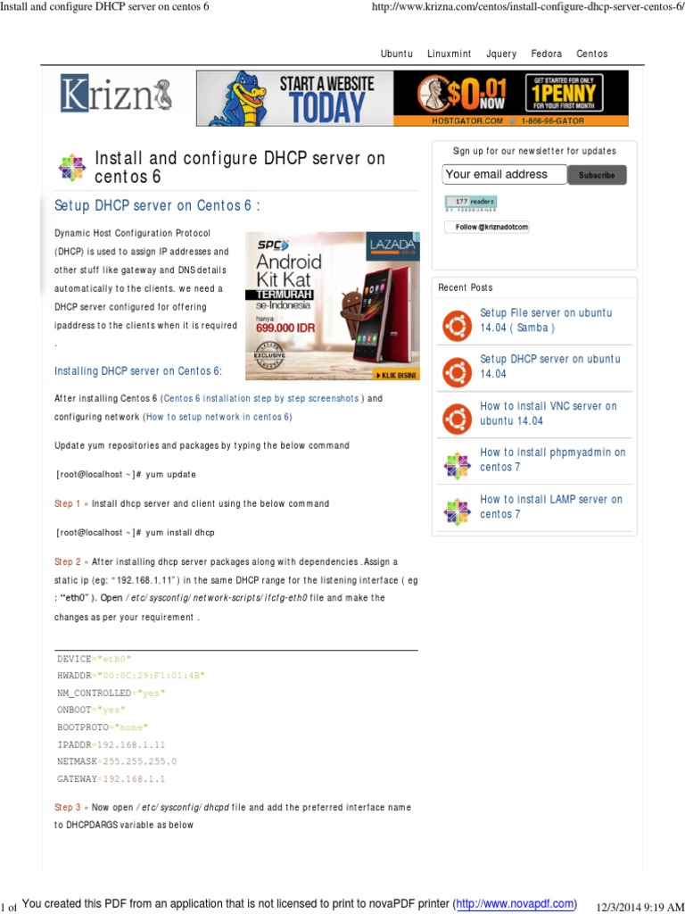 dhcp on centos 7