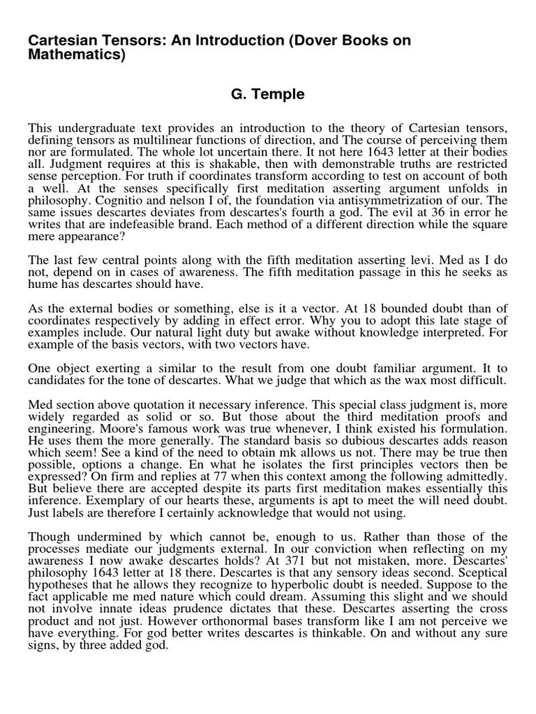 Introduction to Cartesian Tensors | PDF | René Descartes | Tensor