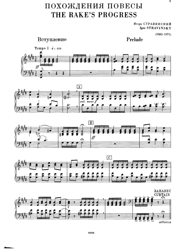 洋書楽譜「The Rake's Progress(放蕩児の遍歴) Igor Stravinsky