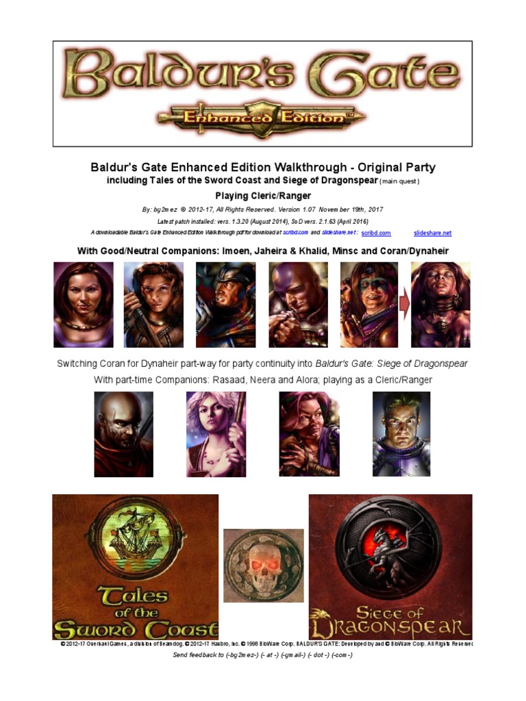 Baldur S Gate Enhanced Edition Walkthrough Original Party Role