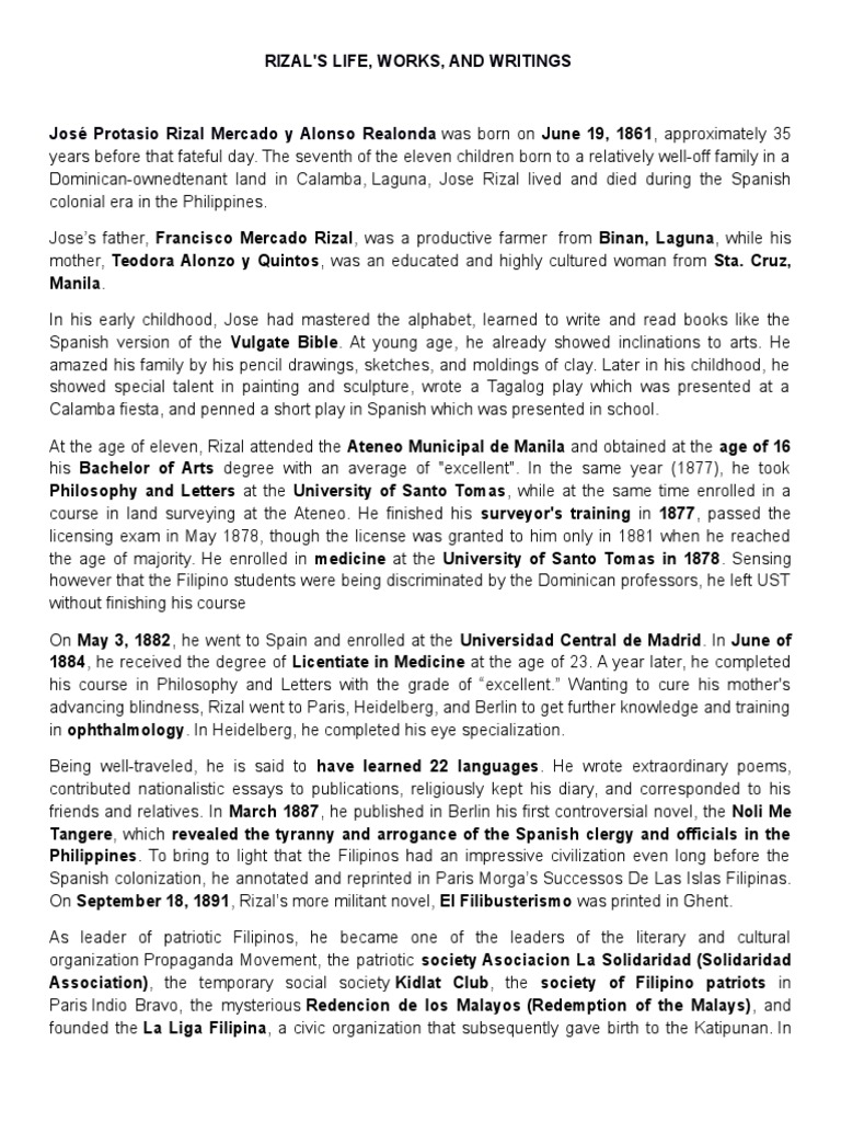Rizal's Life, Works, and Writings | PDF