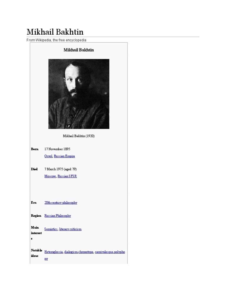 Mikhail Bakhtin: Key Philosophical Concepts | PDF | Epistemology ...