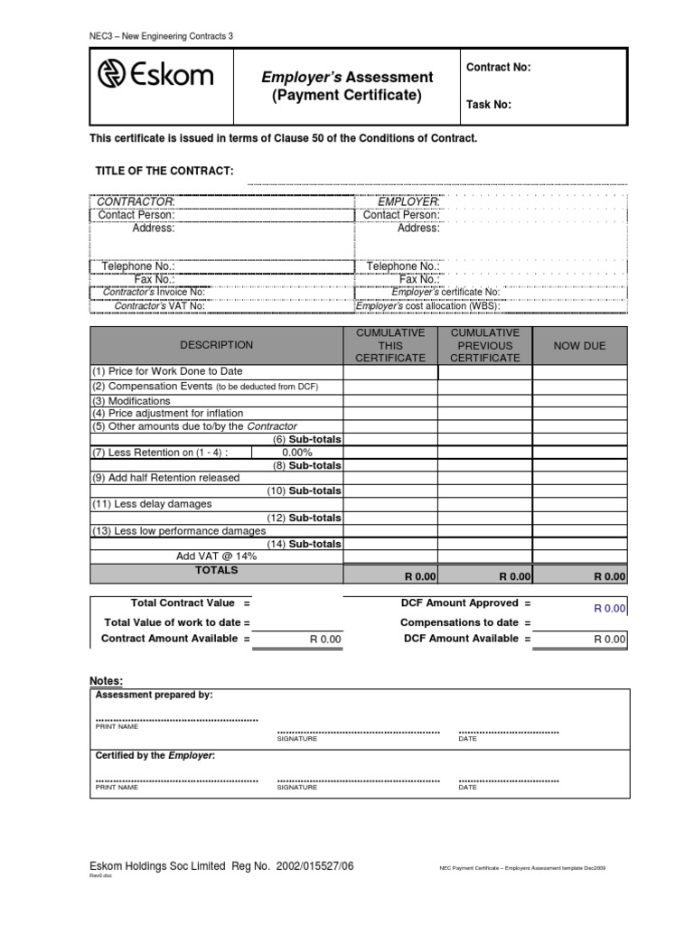 Payment Certificate Template  PDF Throughout Certificate Of Payment Template
