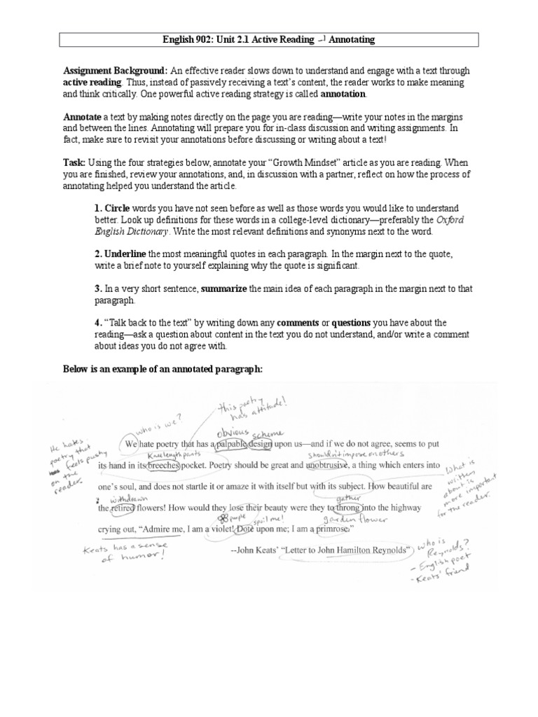 Active Reading and Annotation Guide | PDF