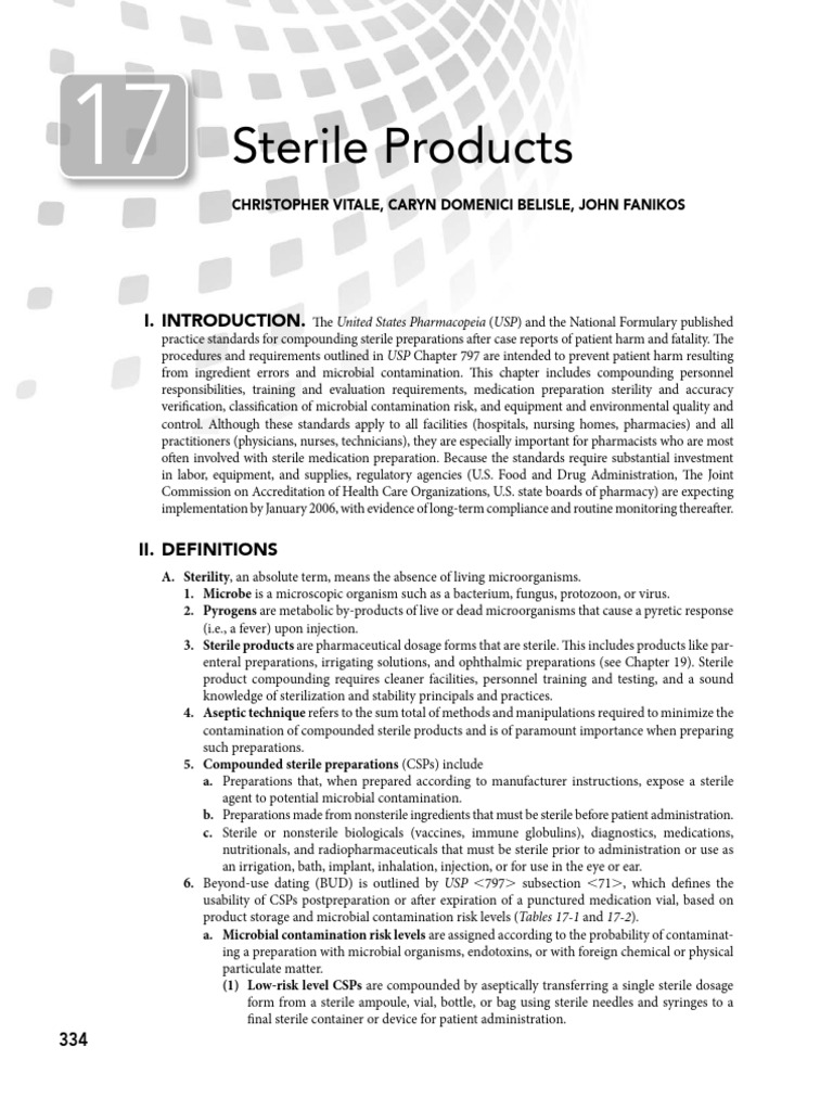 Chapter 17 Sterile Products PDF Saline (Medicine) Sterilization