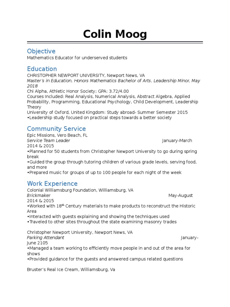 Mathematics Educator Resume Summary | PDF