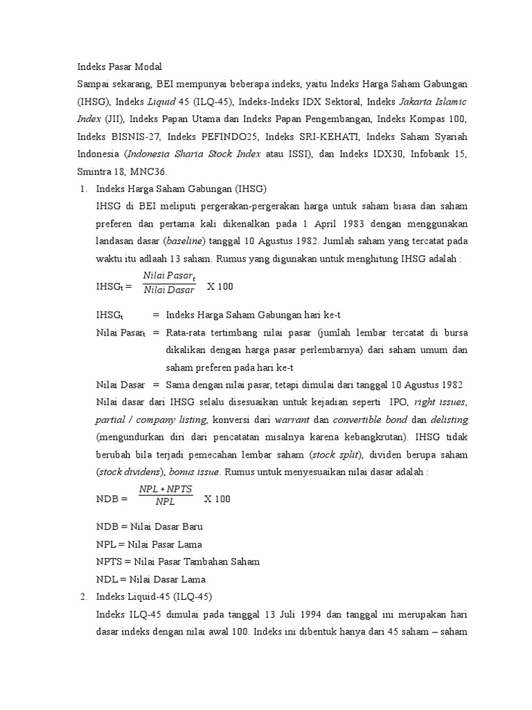 Definisi dan Jenis Indeks Pasar Modal | PDF