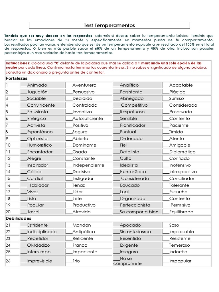 Test Temperamentos | PDF