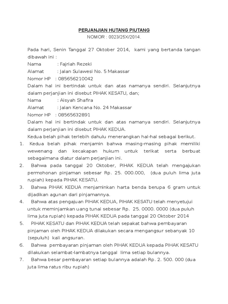 Perjanjian Hutang Piutang