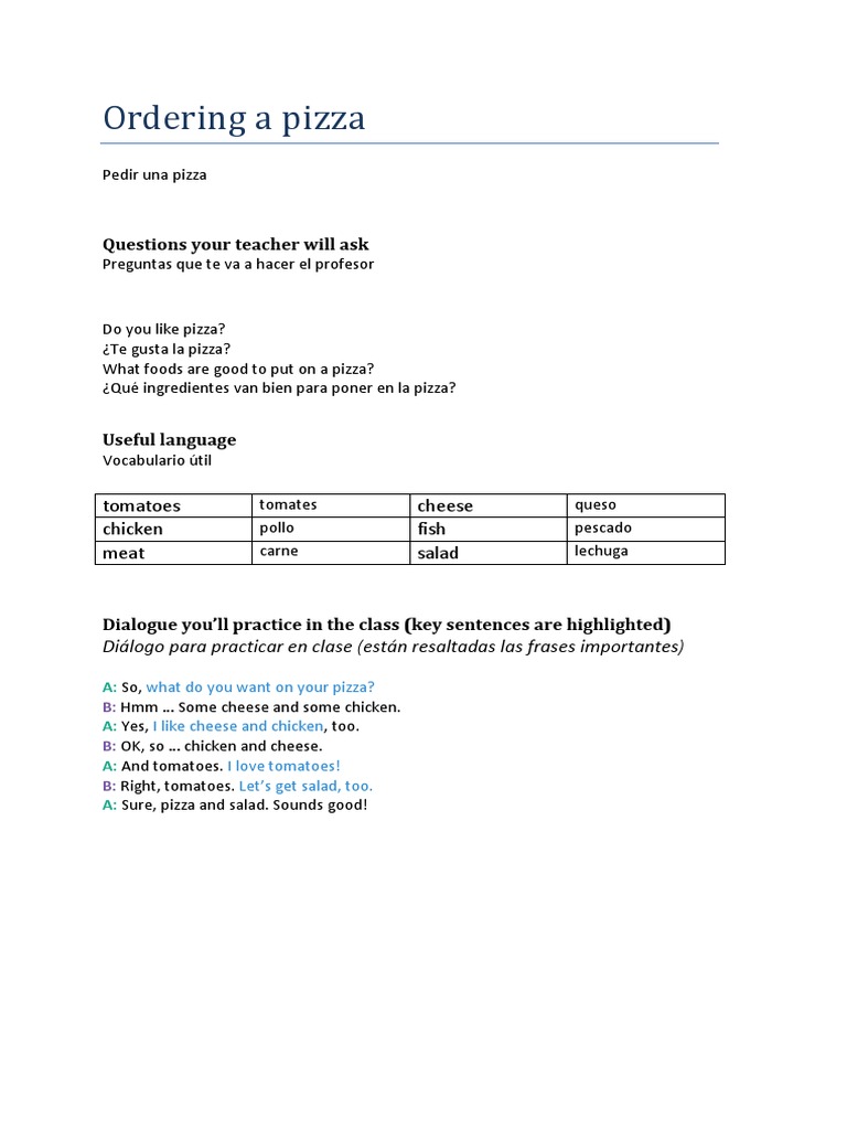 Ordering a Pizza in Spanish A Lesson on Food Toppings, Useful Phrases