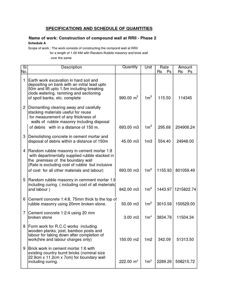 tendersTender Schedule Construction of compound wall at RRII Phase 2
