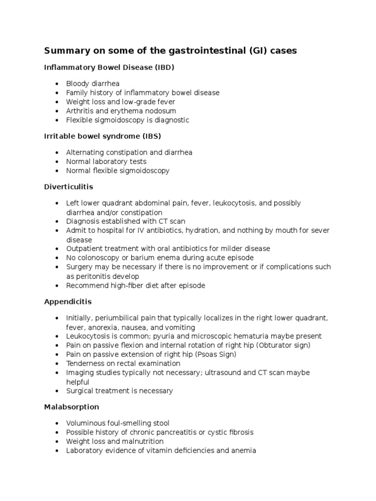 Summary On Some of The Gastrointestinal (GI) Cases: Inflammatory Bowel ...
