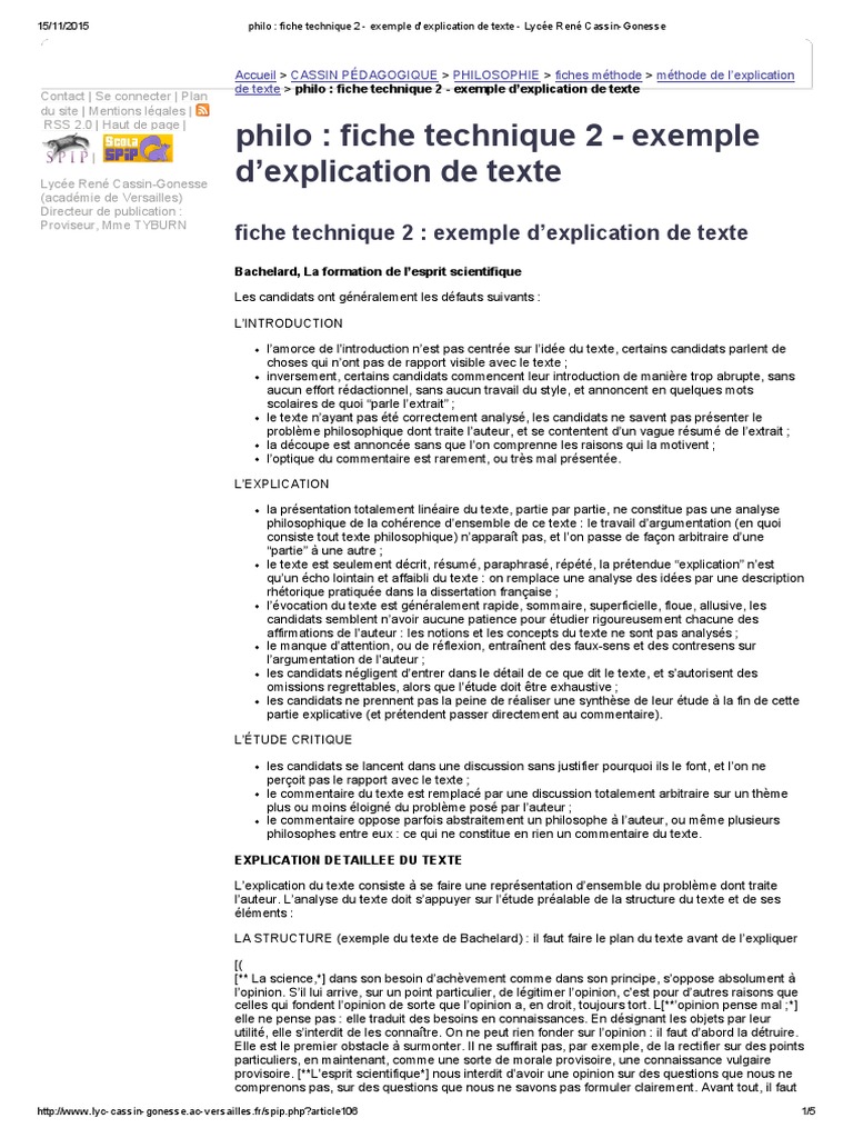 Bac Stmg Philo Explication De Texte Philo _ Fiche Technique 2 - Exemple d'Explication de Texte - Lycée René