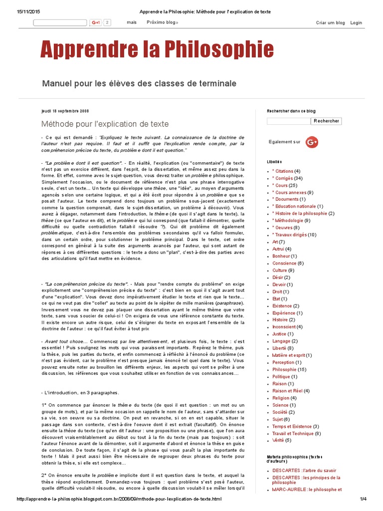 Apprendre La Philosophie_ Méthode Pour l'Explication de Texte  Blog
