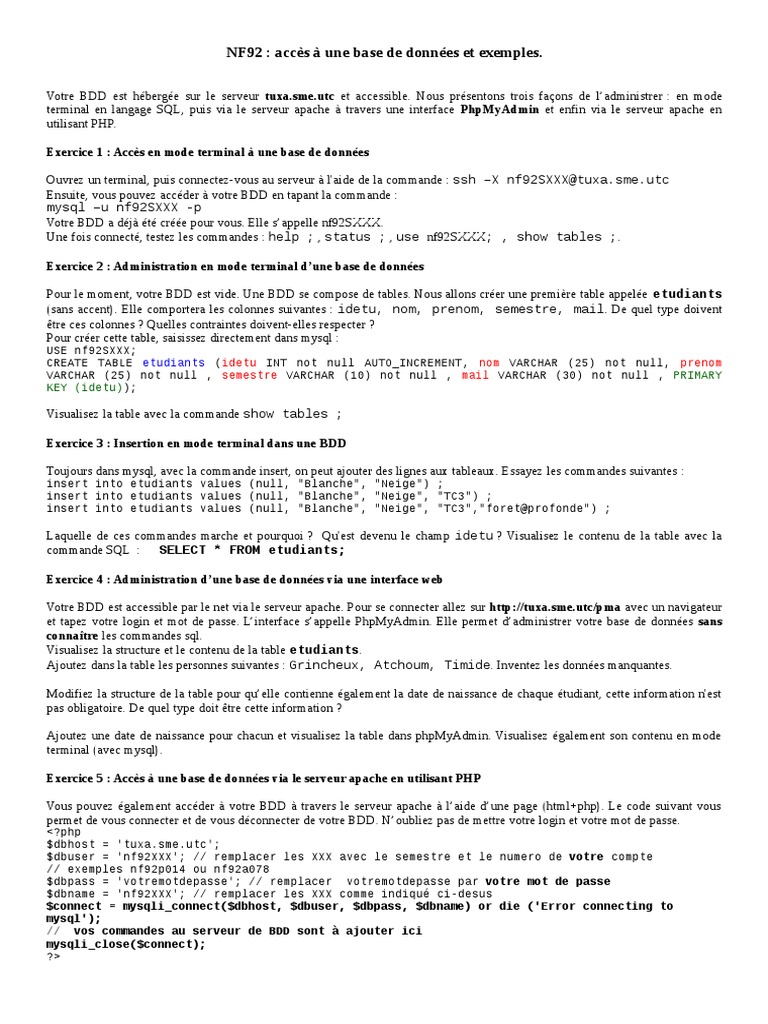 Accès et administration BDD avec PHP | PDF | PHP | MySQL