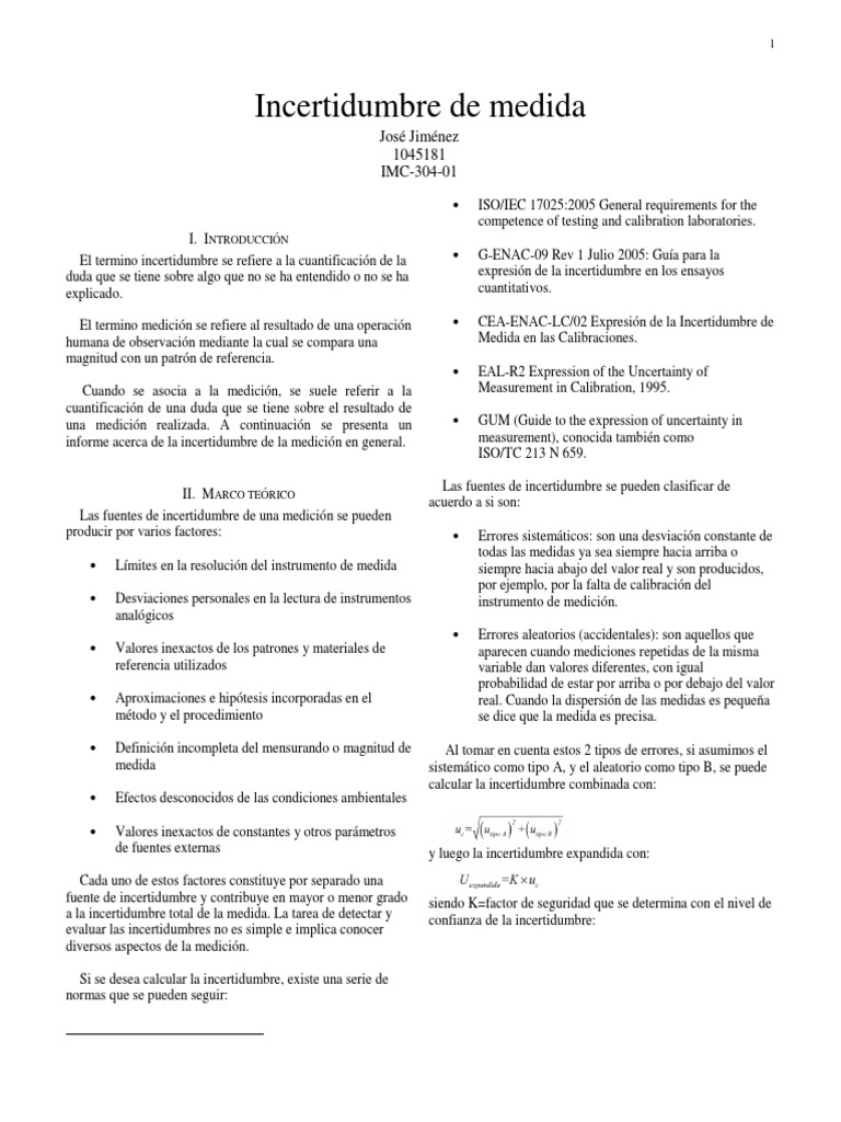 Incertidumbre de Medida | PDF | Medición | Método científico