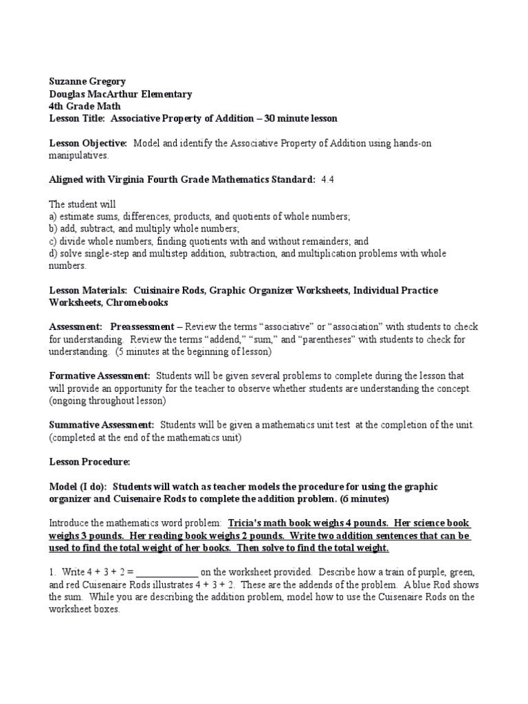 4th Grade Hands On Math Lesson Plan - Observation Lesson | PDF ...