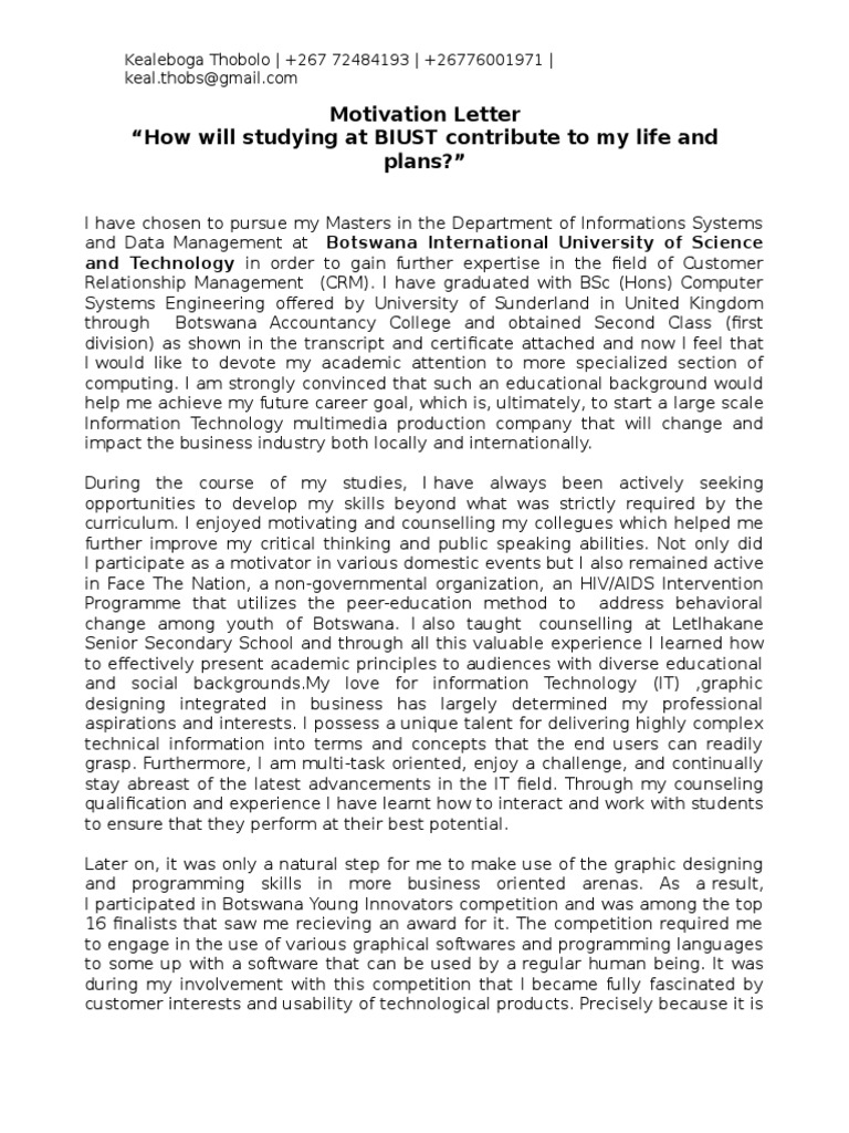 Motivational Letter For Masters Program Usability Motivation