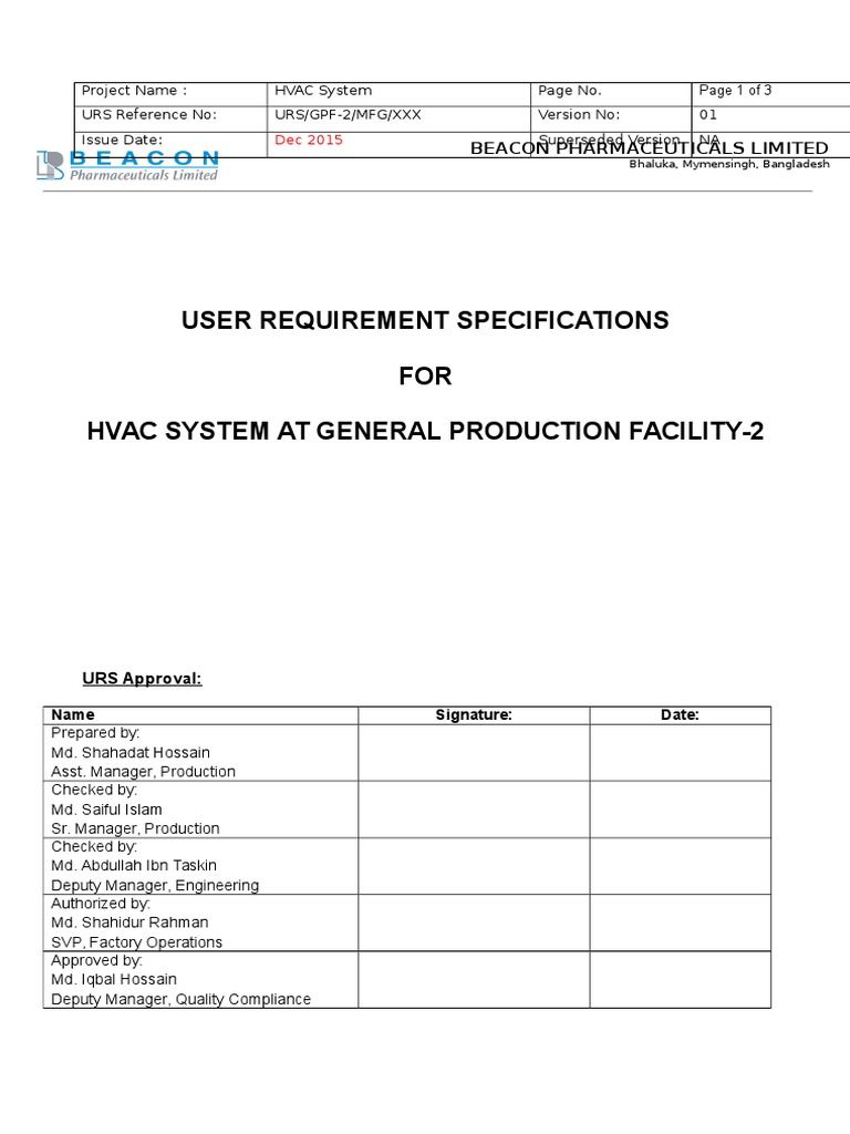 URS For HVAC, GPF-2 | PDF | Engineering | Mechanical Engineering