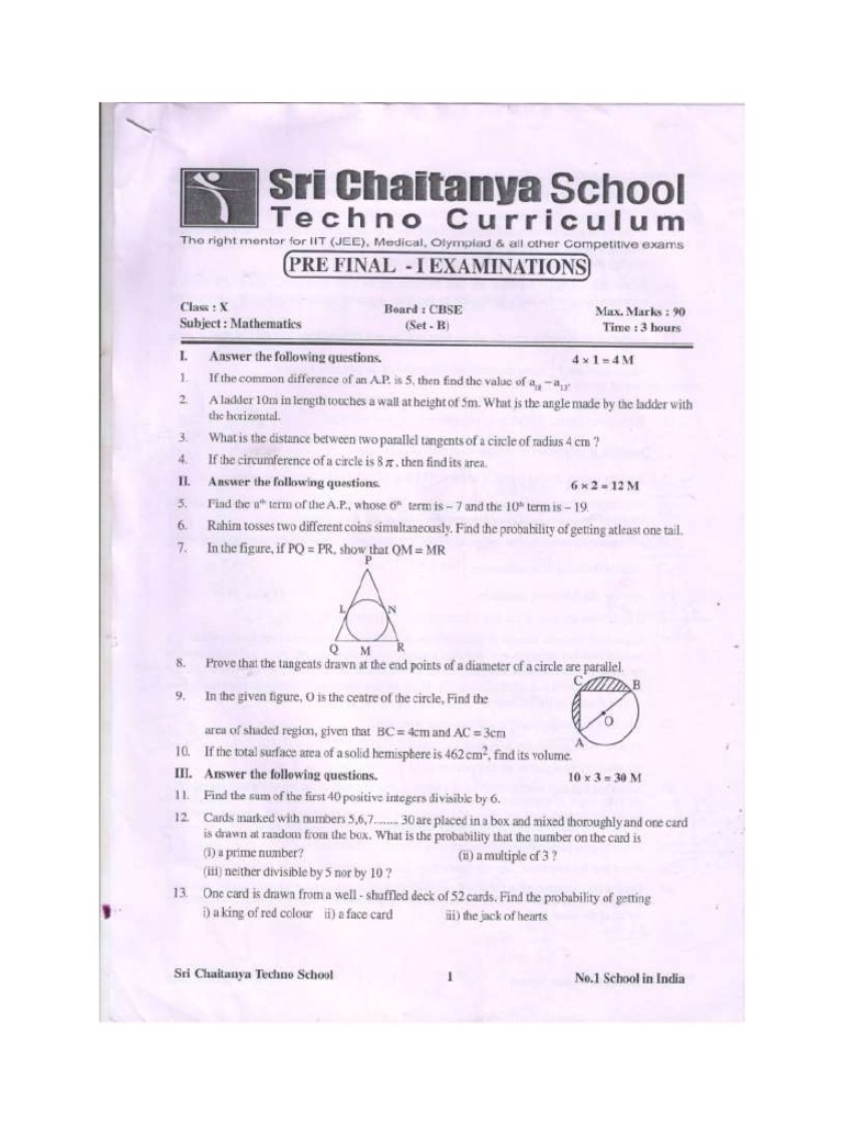 10th Cbse Maths Paper | PDF