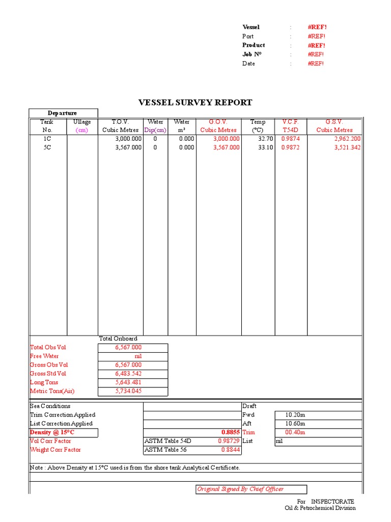 Vessel Ullage and Survey Report | PDF