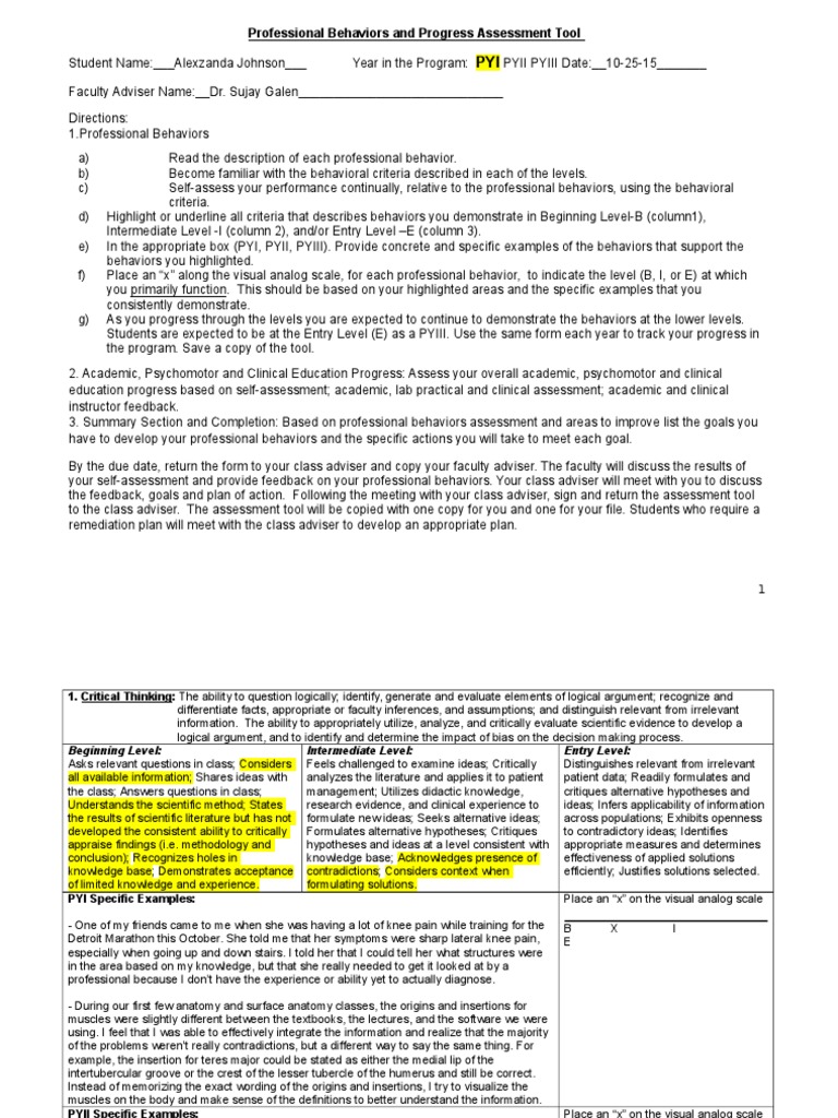 Professional Behaviors Assessment Tool | PDF | Stress (Biology ...