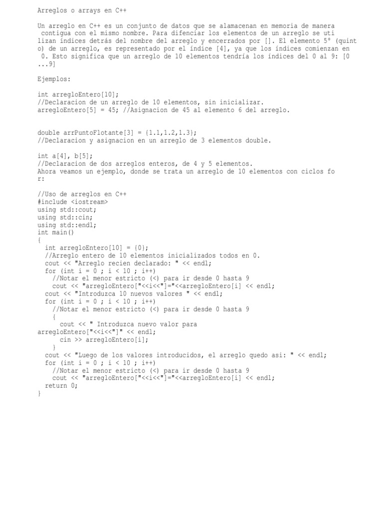 Arreglos en C++ | PDF